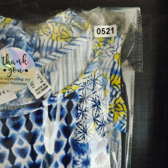 Susan Graver Womens‎ XL Asymmetrical Tunic Top Blue Yellow Patchwork Geometric - Picture 8 of 8